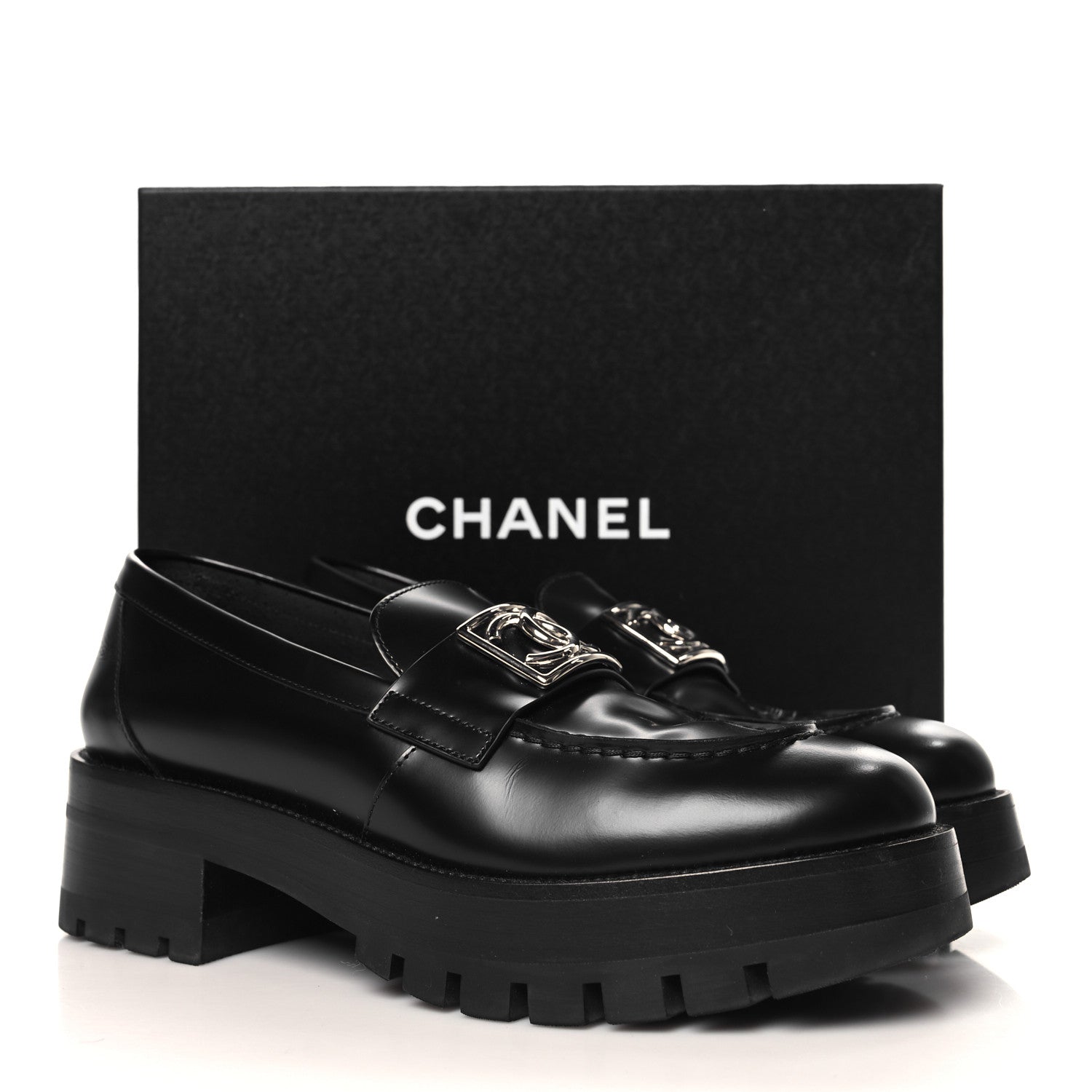 Calfskin Metal CC Loafers 39 Black
