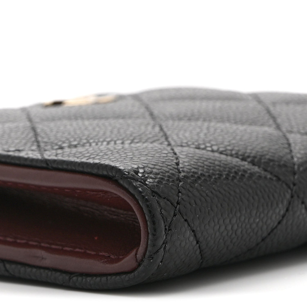 Caviar Quilted CC Zip Around Card Holder Wallet Black