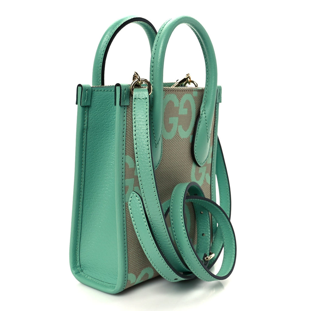 Gucci Monogram Jumbo GG Textured Dollar Calfskin Mini Tote Bag Pepperlight Mint
