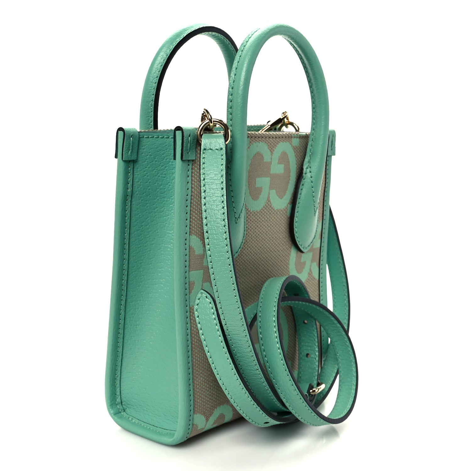 Gucci Monogram Jumbo GG Textured Dollar Calfskin Mini Tote Bag Pepperlight Mint