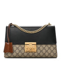 Gucci GG Supreme Monogram Calfskin Medium Padlock Shoulder Bag Beige Black Cuir