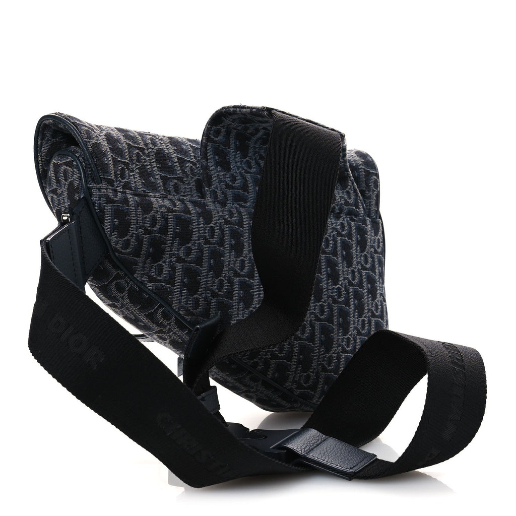 Christian Dior Oblique Mens Saddle Bag Black Blue