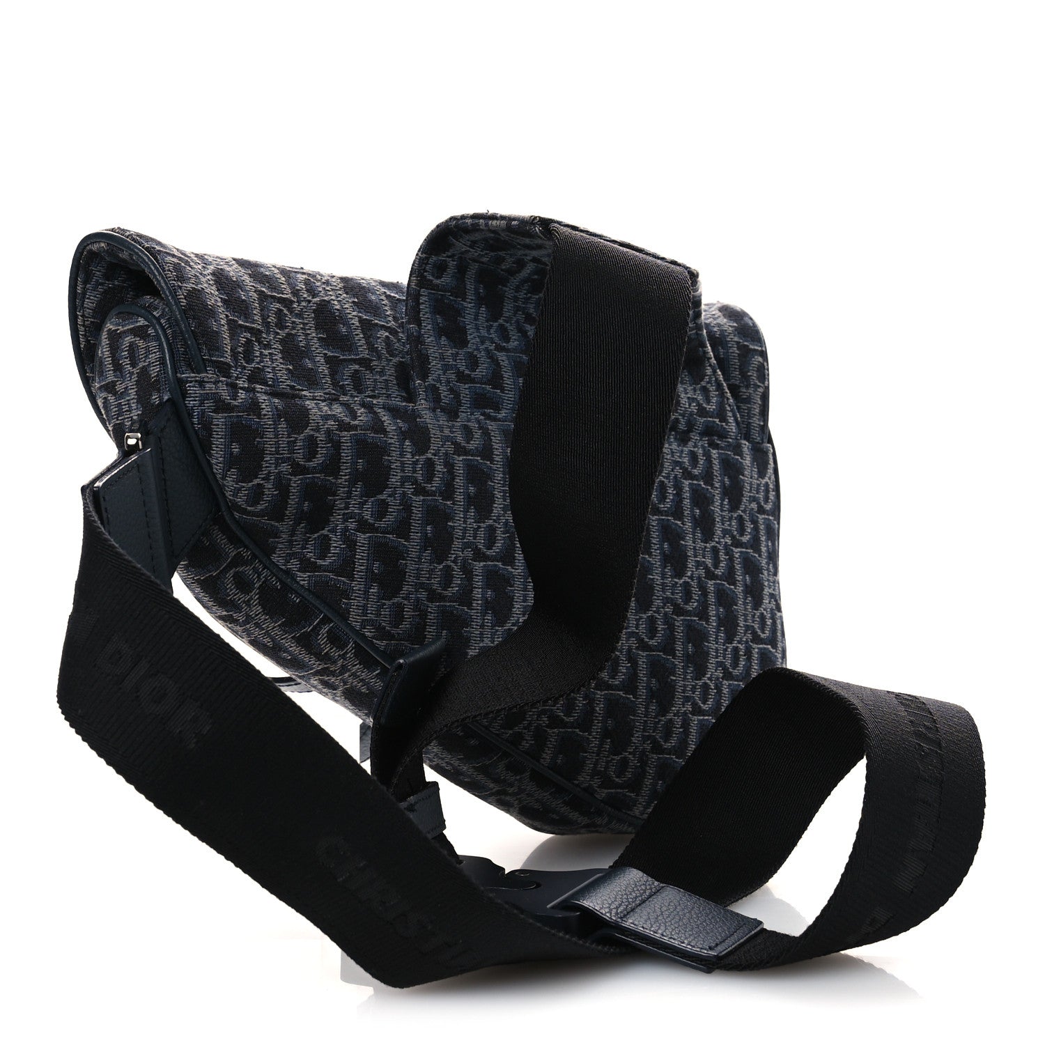 Christian Dior Oblique Mens Saddle Bag Black Blue