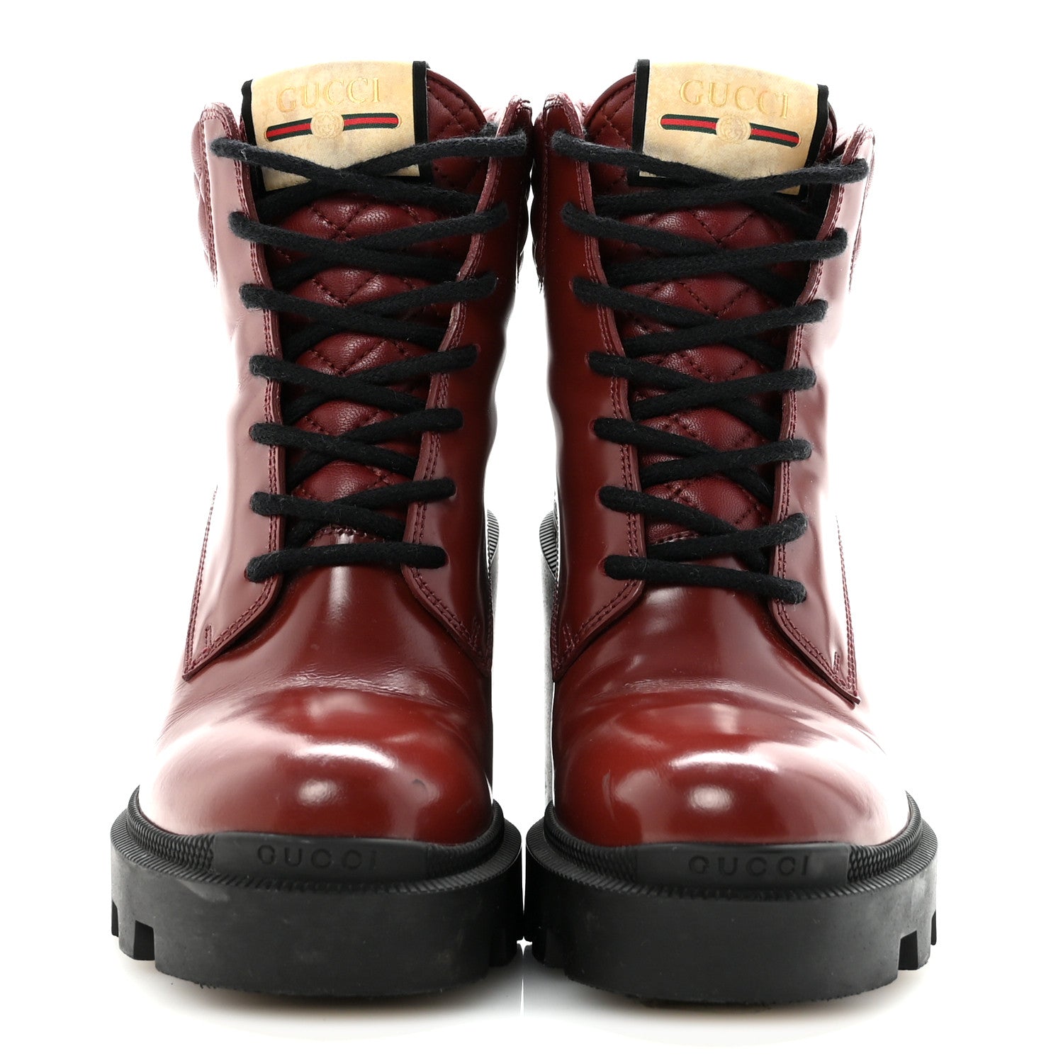 Gucci Magnum Calfskin Nappa Quilted Lace Up Ankle Boots 36 Garnet Red