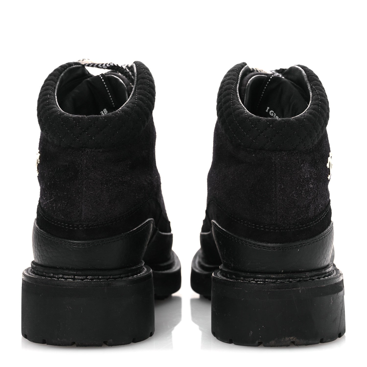 Chanel Suede Grained Calfskin CC Lace Up Boots 38 Black