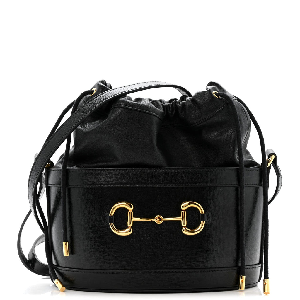 Gucci Azalea Sakai Calfskin Horsebit 1955 Drawstring Bucket Bag Black