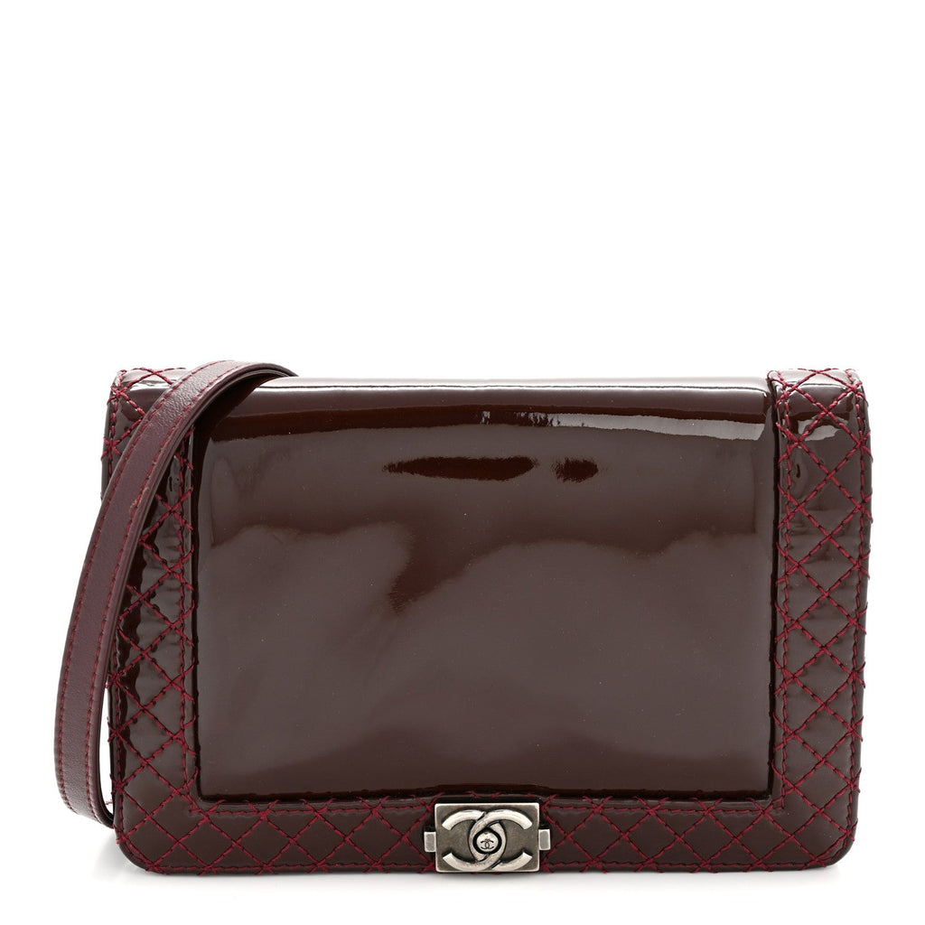 Chanel Patent Small Boy Reverso Flap Burgundy