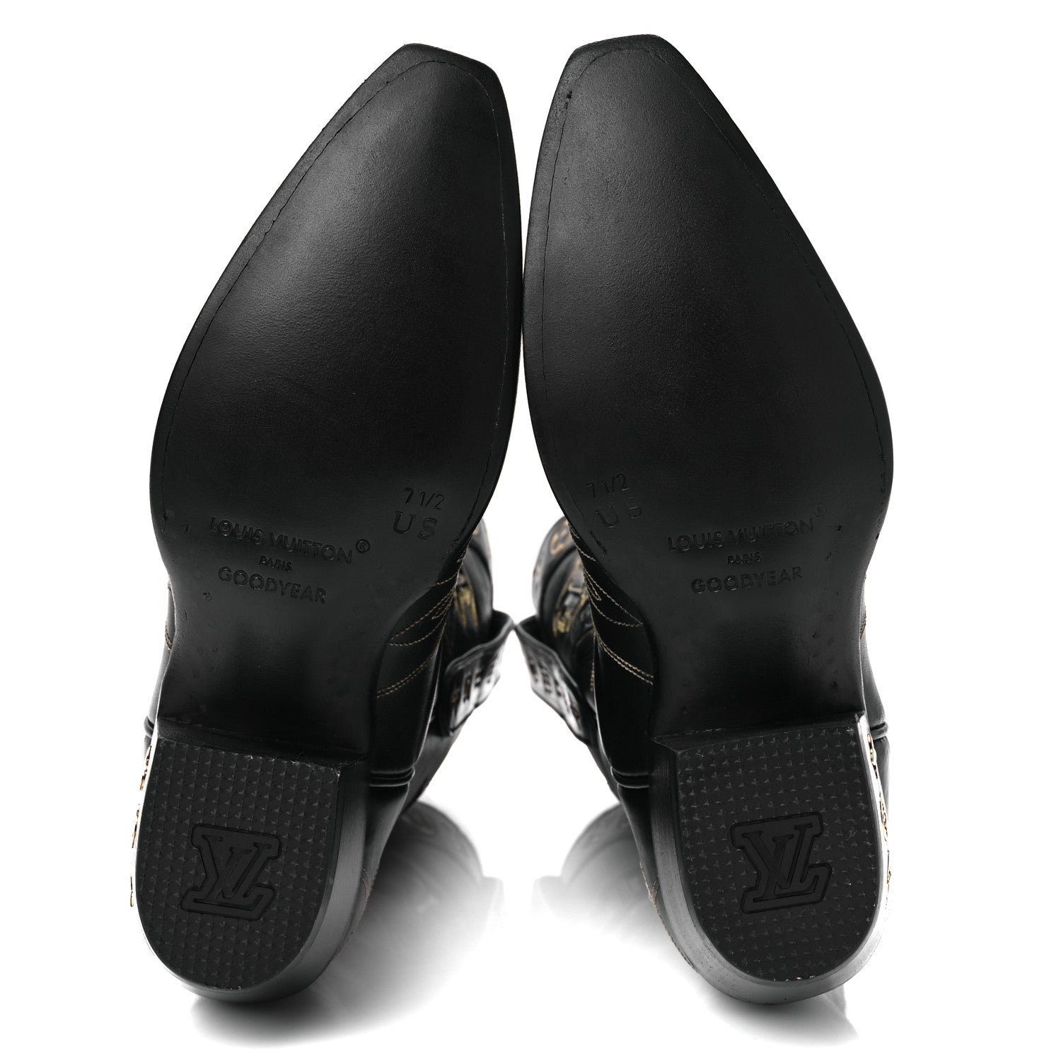 Louis Vuitton Calfskin LV Texan Mens Rider Boots 7.5 Black Gold