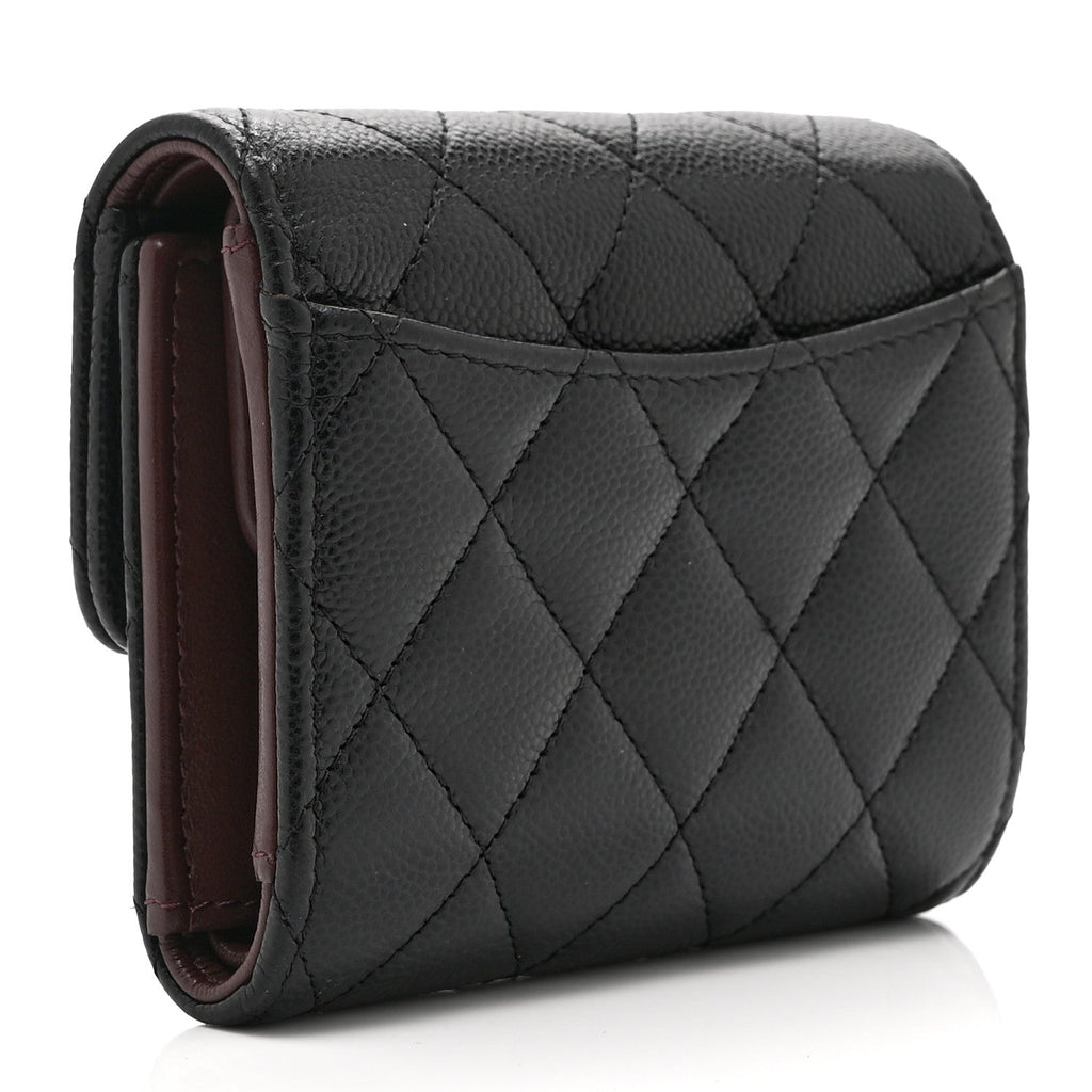 Caviar Quilted Compact Flap Wallet Black
