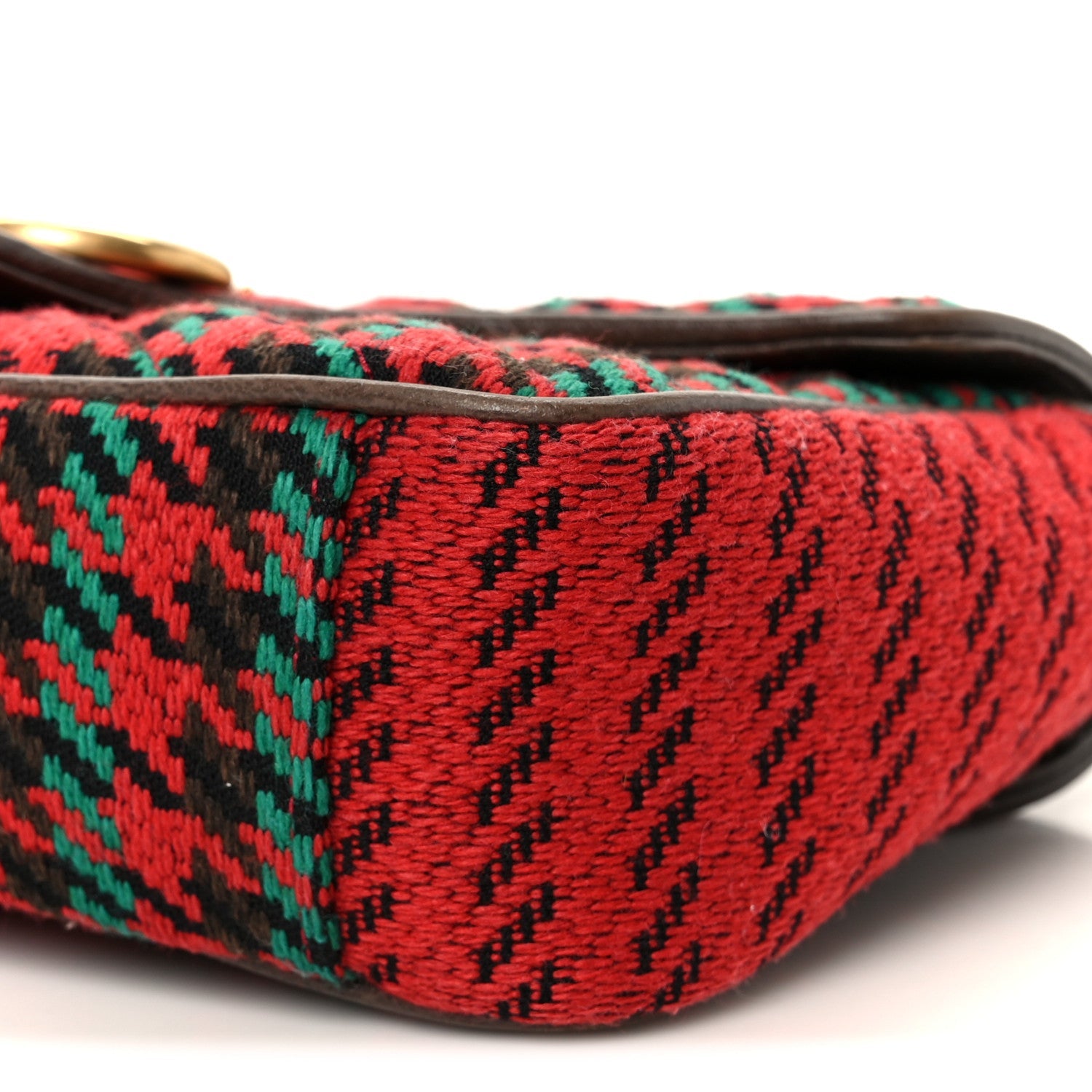 Gucci Wool Tweed Textured Dollar Calfskin Matelasse Diagonal Plaid Small GG Marmont Shoulder Bag Red Green Multicolor New Acero