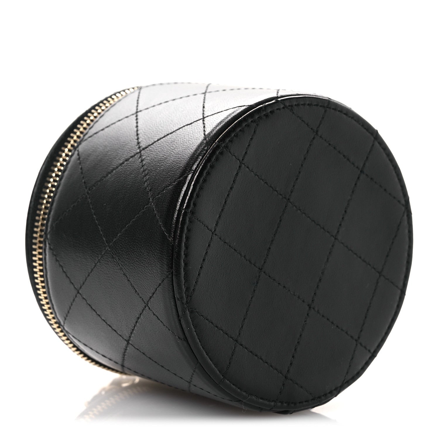 Chanel Lambskin Quilted Round Small Vanity Case With Chain Black