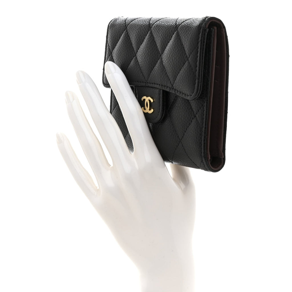 Caviar Quilted Compact Flap Wallet Black