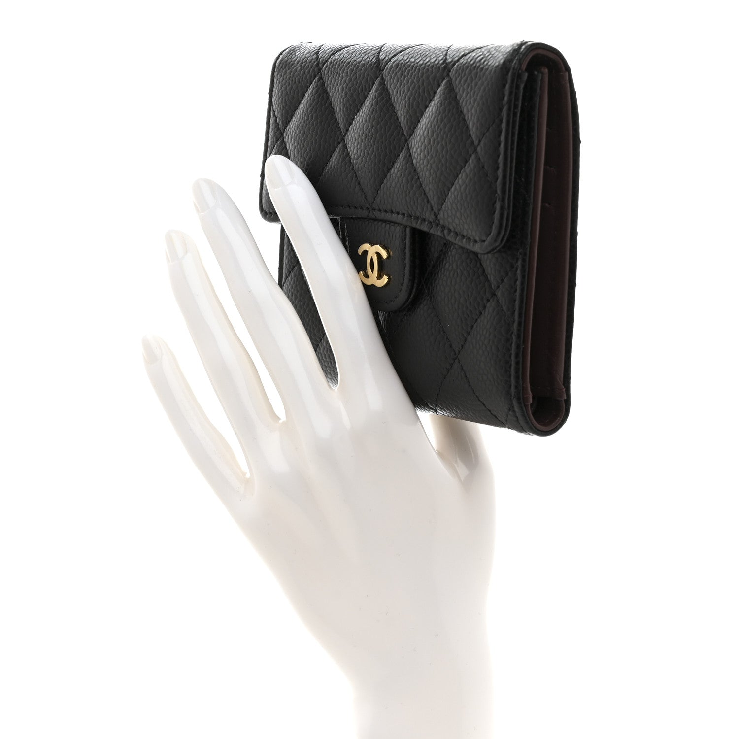 Caviar Quilted Compact Flap Wallet Black