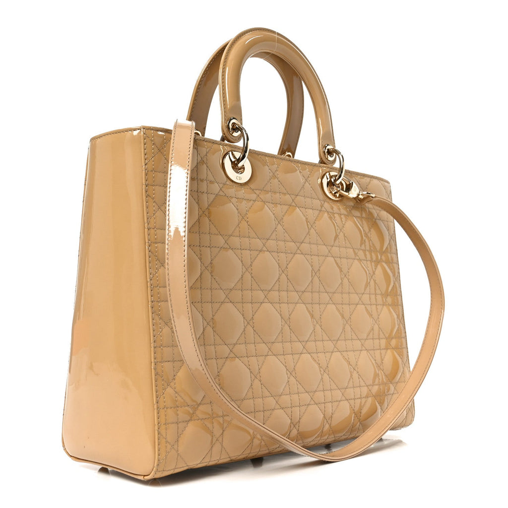 Christian Dior Patent Cannage Large Lady Dior Beige