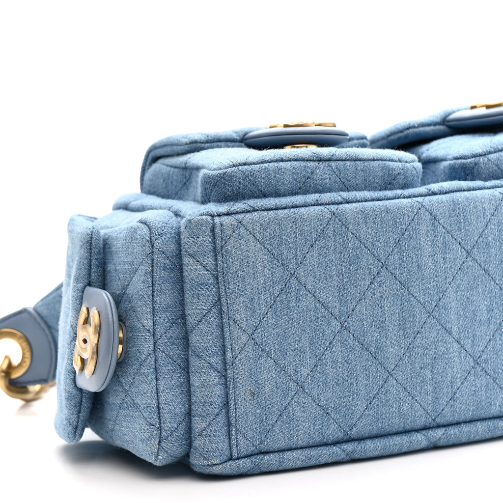 Chanel Washed Denim Quilted Large Trendy Pockets Hobo Blue