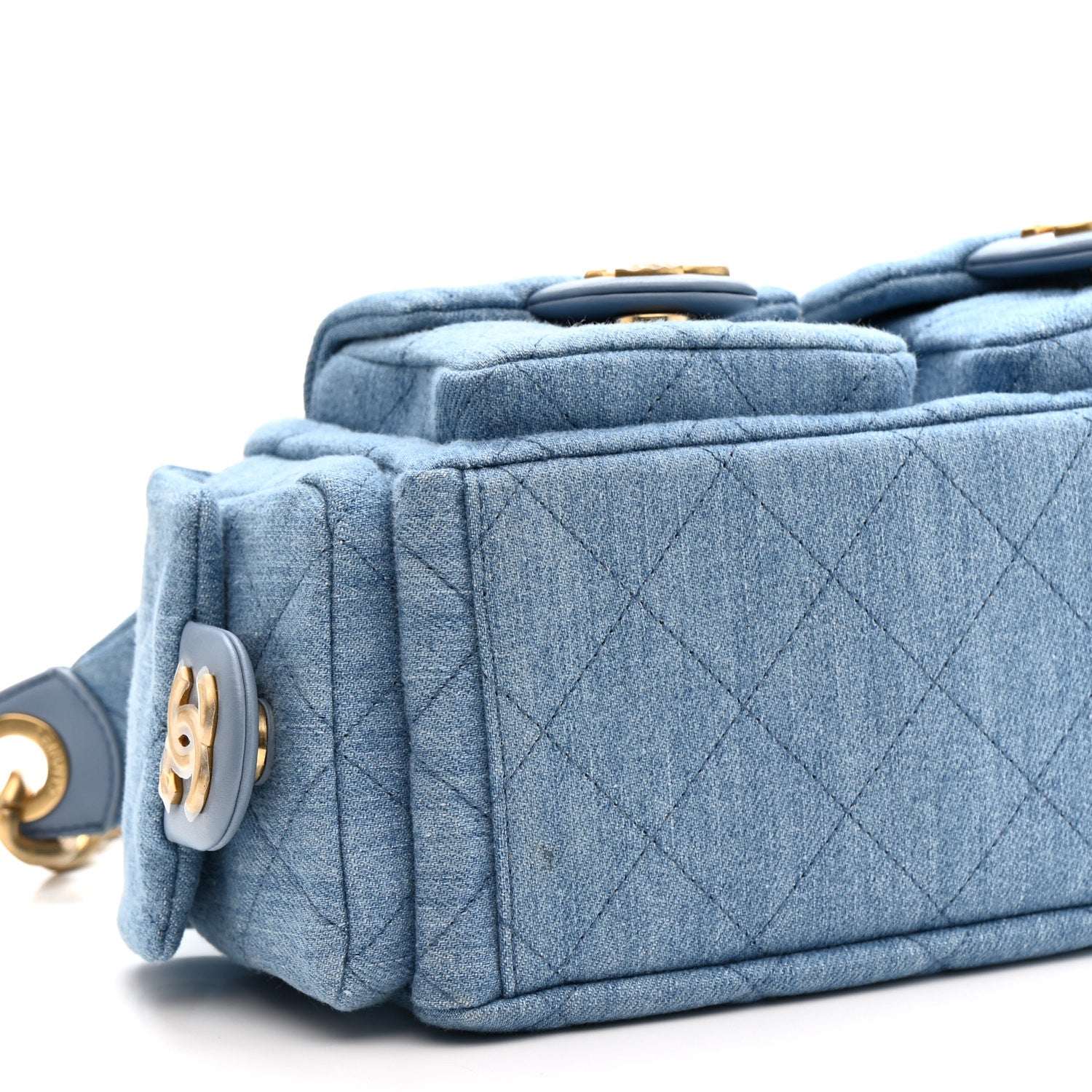 Chanel Washed Denim Quilted Large Trendy Pockets Hobo Blue