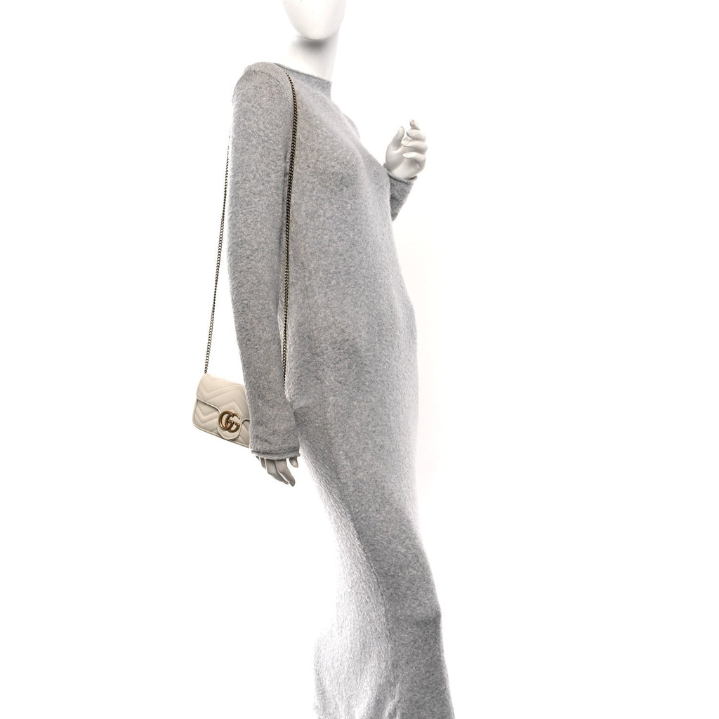 Gucci Calfskin Matelasse Super Mini GG Marmont Shoulder Bag White