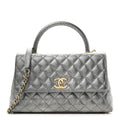 Chanel Metallic Caviar Quilted Small Coco Handle Flap Silver