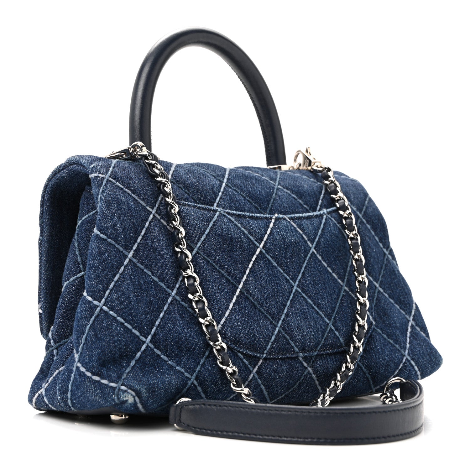 Chanel Denim Quilted Mini Coco Handle Flap Blue