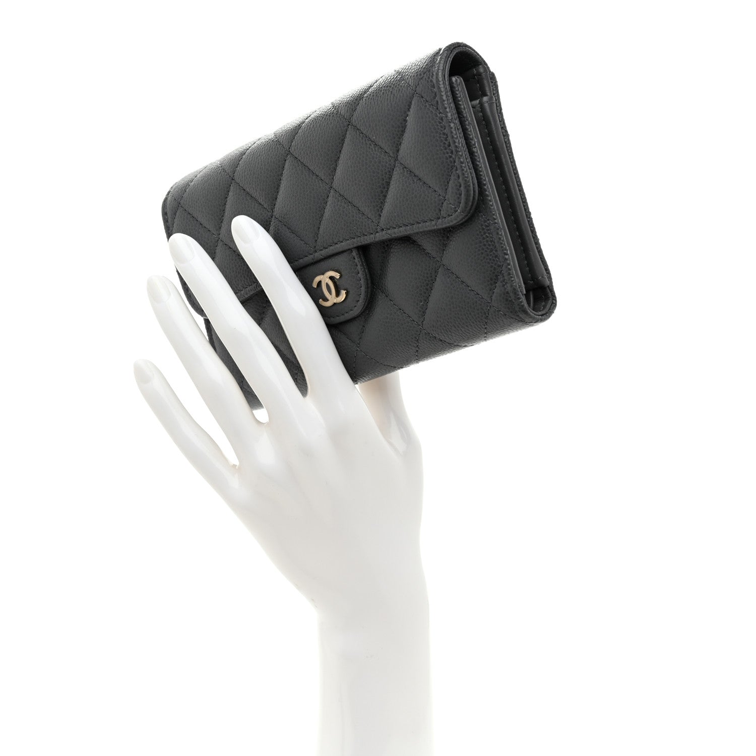 Caviar Quilted Medium Flap Wallet Grey