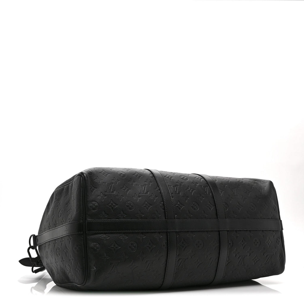 Louis Vuitton Calfskin Shadow Monogram Keepall Bandouliere 50 Black