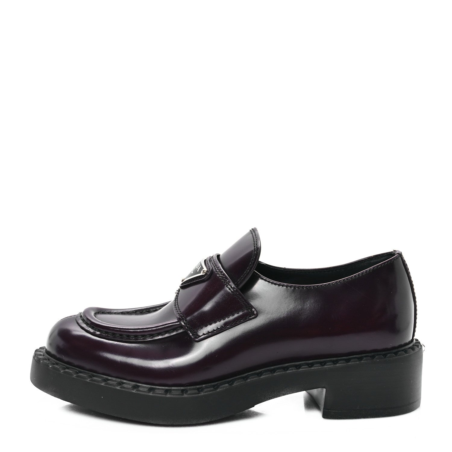 Prada Spazzolato Metal Triangle Logo 50mm Loafers 35 Cordovan