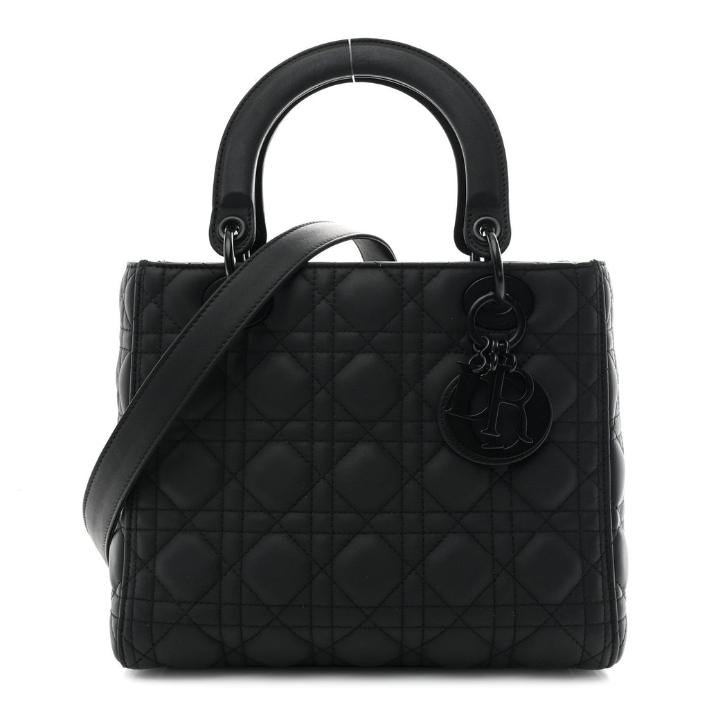 Christian Dior Ultra Matte Calfskin Cannage Medium Lady Dior Black