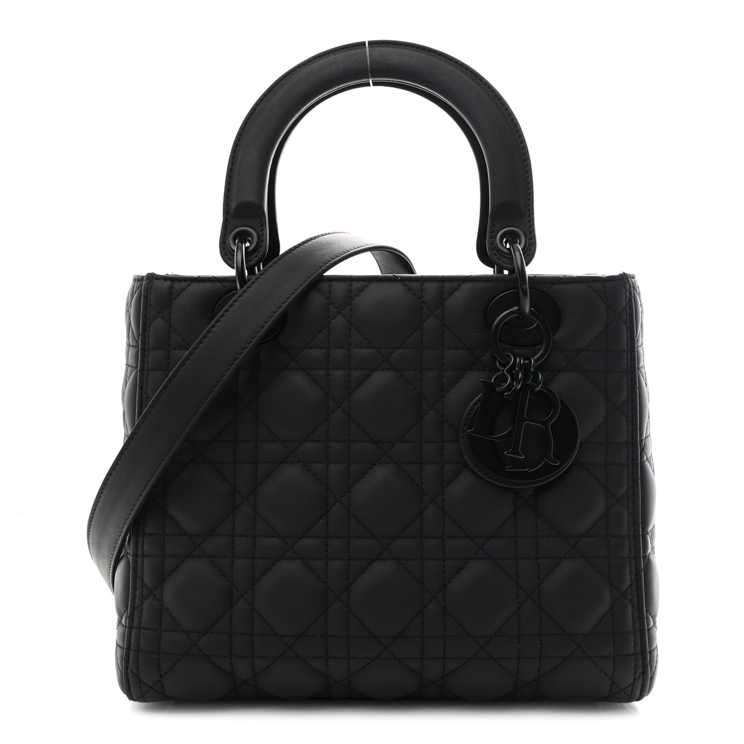 Christian Dior Ultra Matte Calfskin Cannage Medium Lady Dior Black