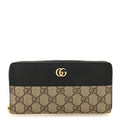 Gucci Dollar Calfskin GG Supreme Monogram GG Marmont Zip Around Wallet Black Beige Ebony