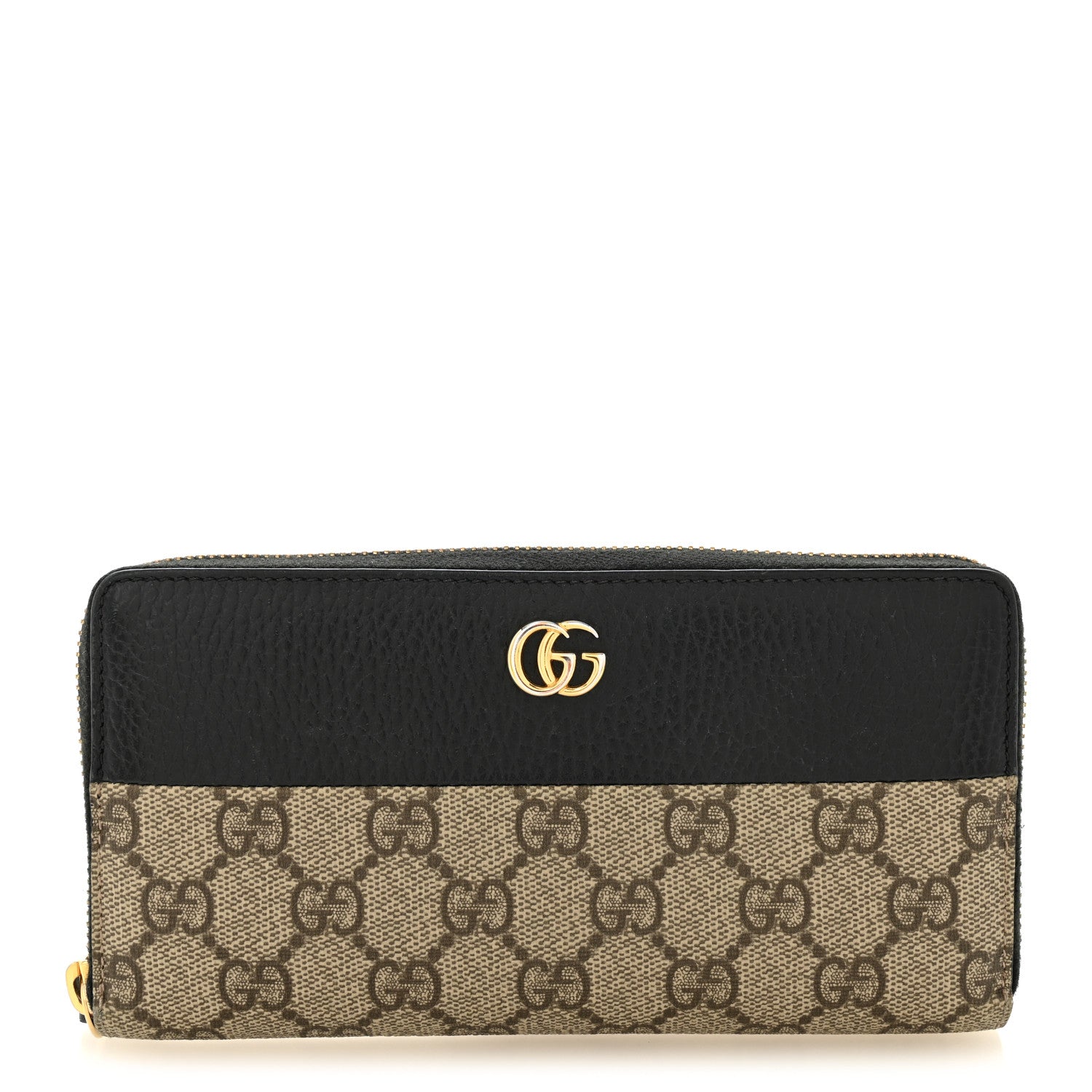 Gucci Dollar Calfskin GG Supreme Monogram GG Marmont Zip Around Wallet Black Beige Ebony