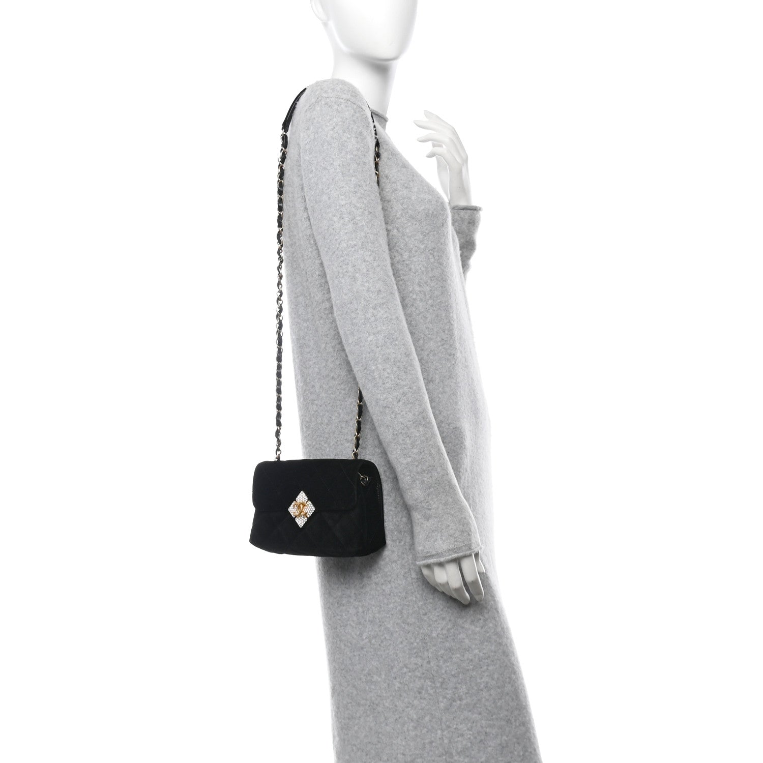 Chanel Velvet Strass Diamond Lock Flap Black
