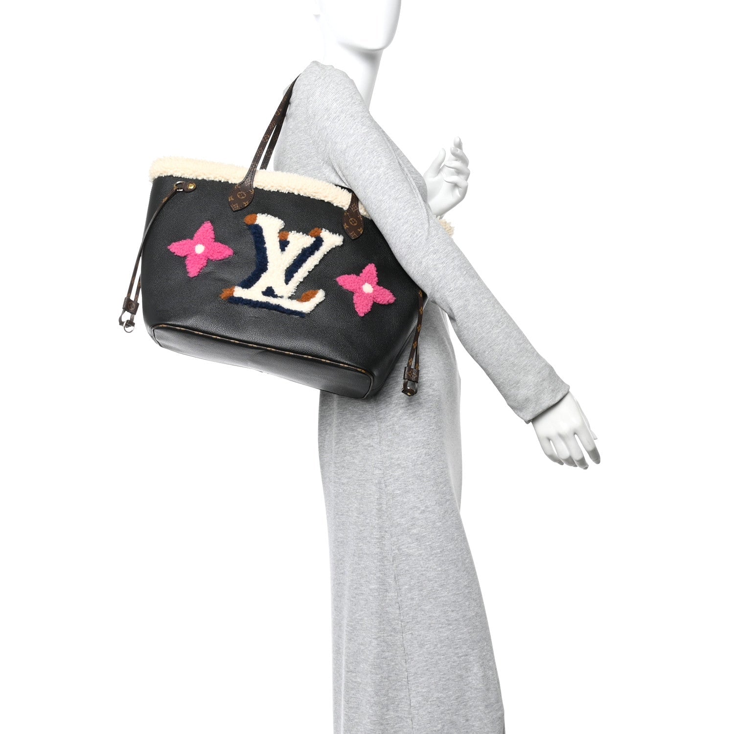 Louis Vuitton Calfskin Monogram Teddy Neverfull MM Black