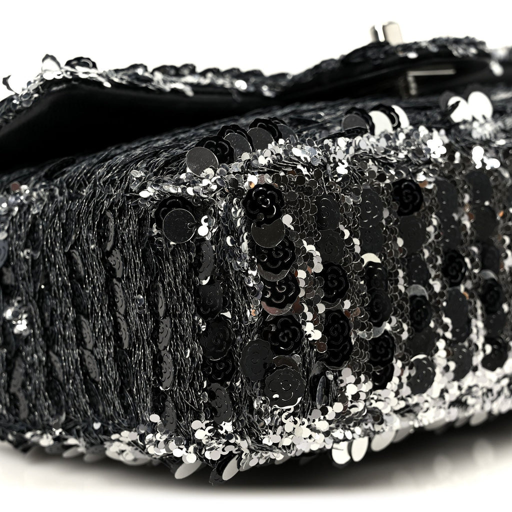 Chanel Sequin Quilted Small Single Flap Silver Black
