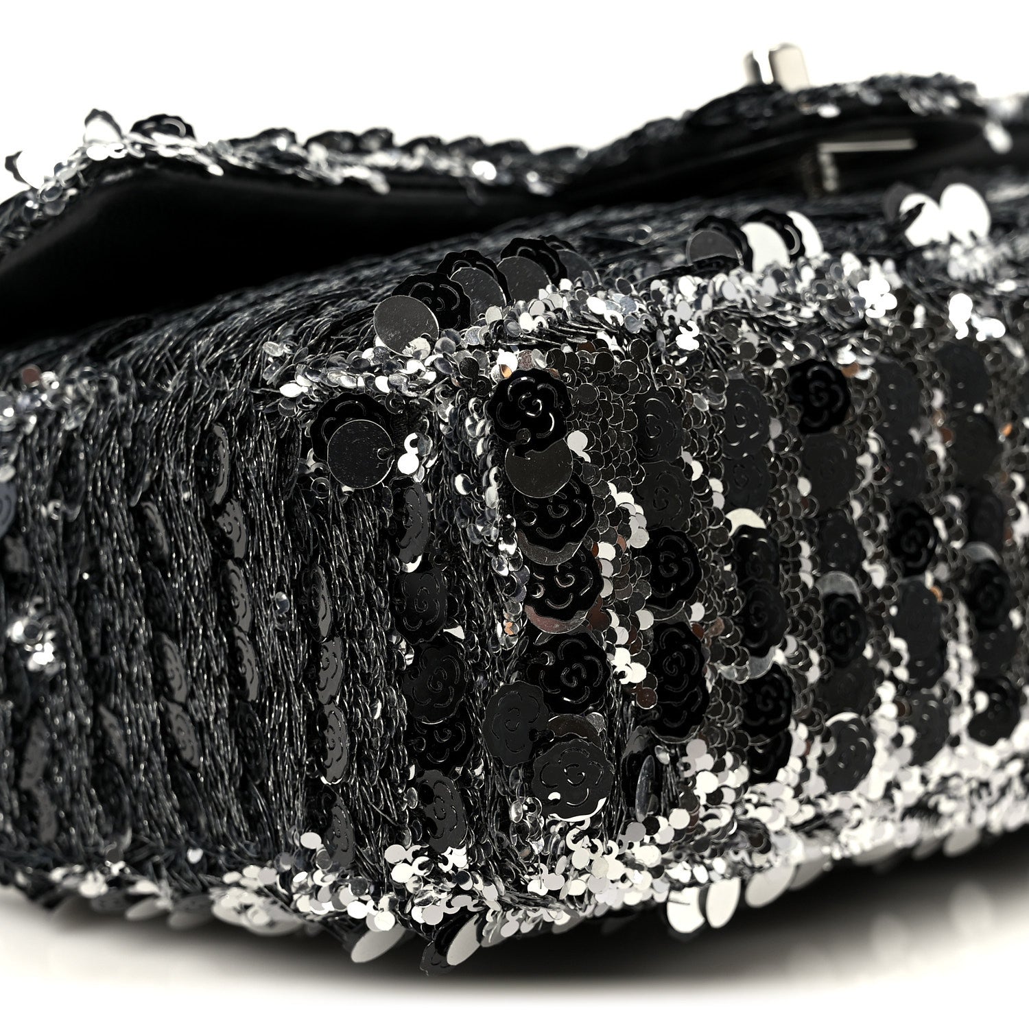 Chanel Sequin Quilted Small Single Flap Silver Black