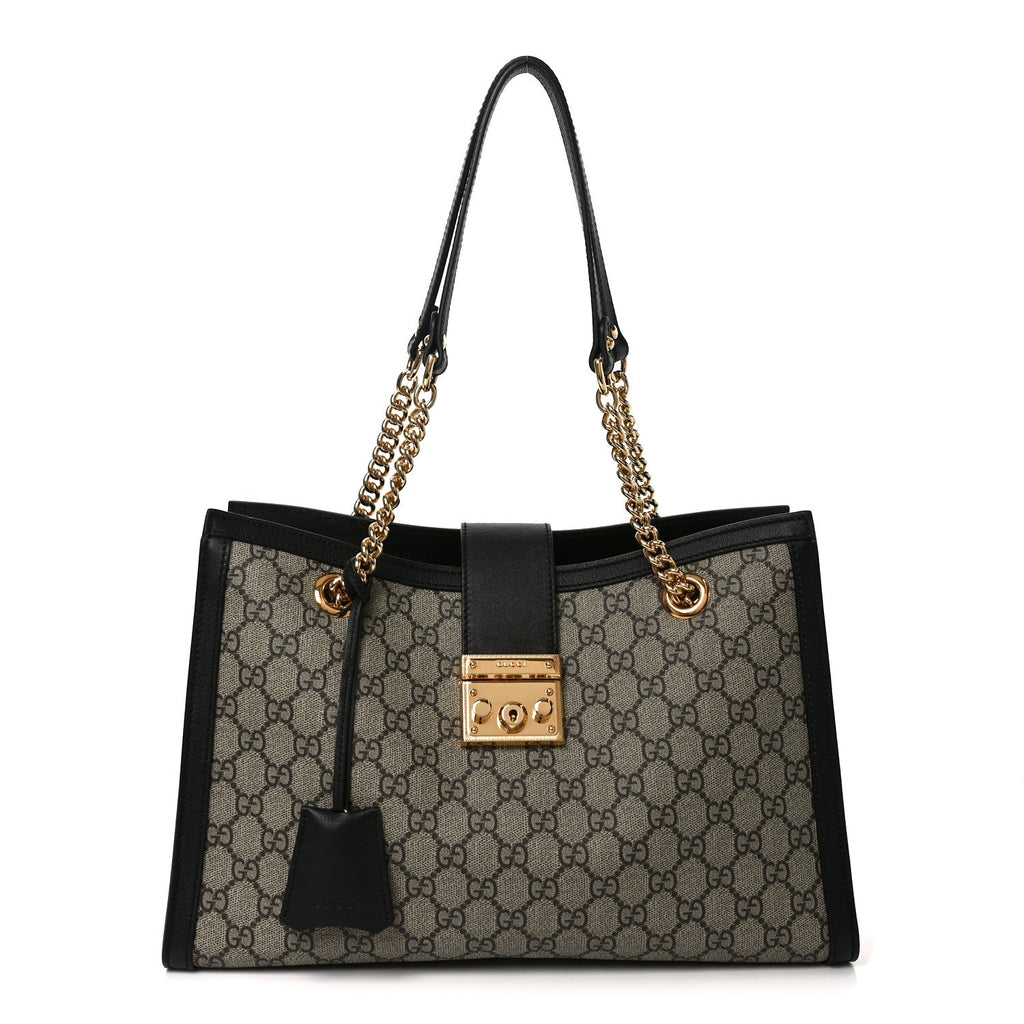 Gucci GG Supreme Monogram Medium Padlock Tote Black