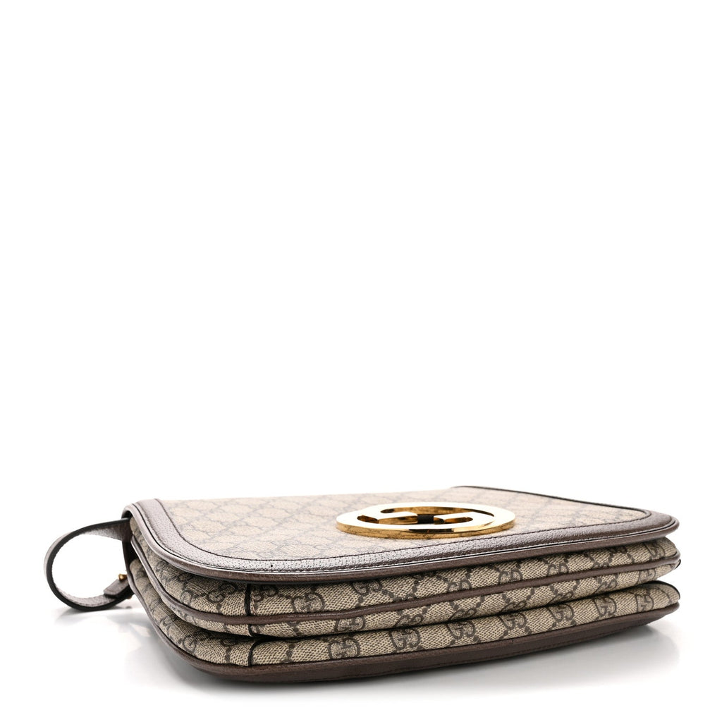 Gucci GG Supreme Monogram Textured Dollar Calfskin Web Medium Blondie Shoulder Flap Bag Beige Ebony New Acero