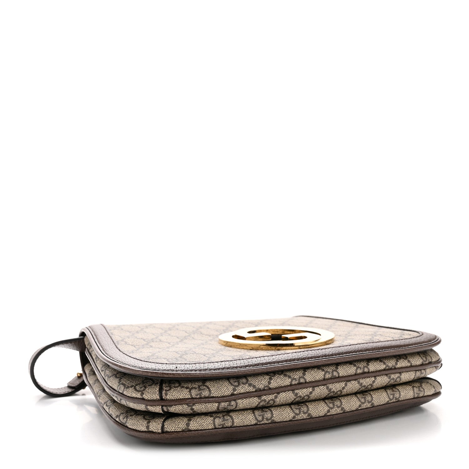 Gucci GG Supreme Monogram Textured Dollar Calfskin Web Medium Blondie Shoulder Flap Bag Beige Ebony New Acero