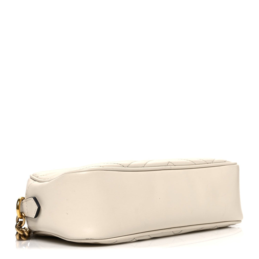 Gucci Calfskin Matelasse Small GG Marmont Chain Shoulder Bag White