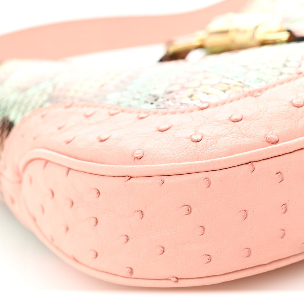Gucci Snakeskin Ostrich Calfskin Small Jackie 1961 Hobo Pink Multicolor