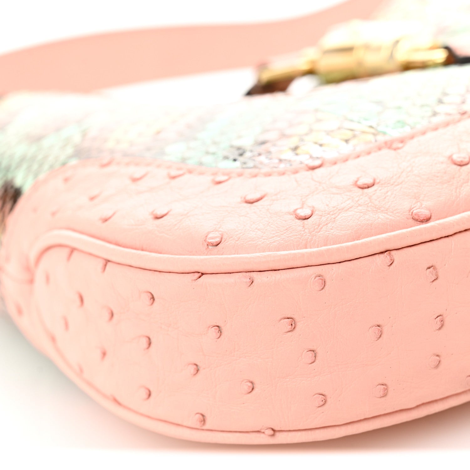 Gucci Snakeskin Ostrich Calfskin Small Jackie 1961 Hobo Pink Multicolor