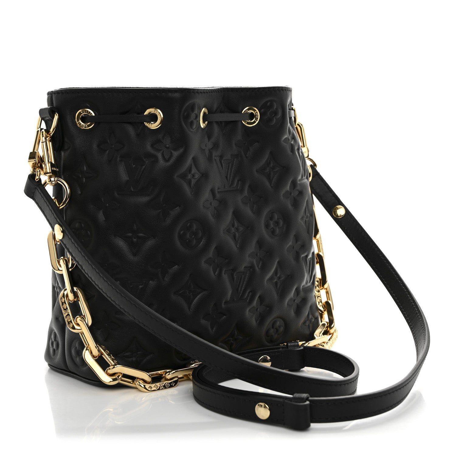 Louis Vuitton Lambskin Embossed Monogram Coussin Bucket Black