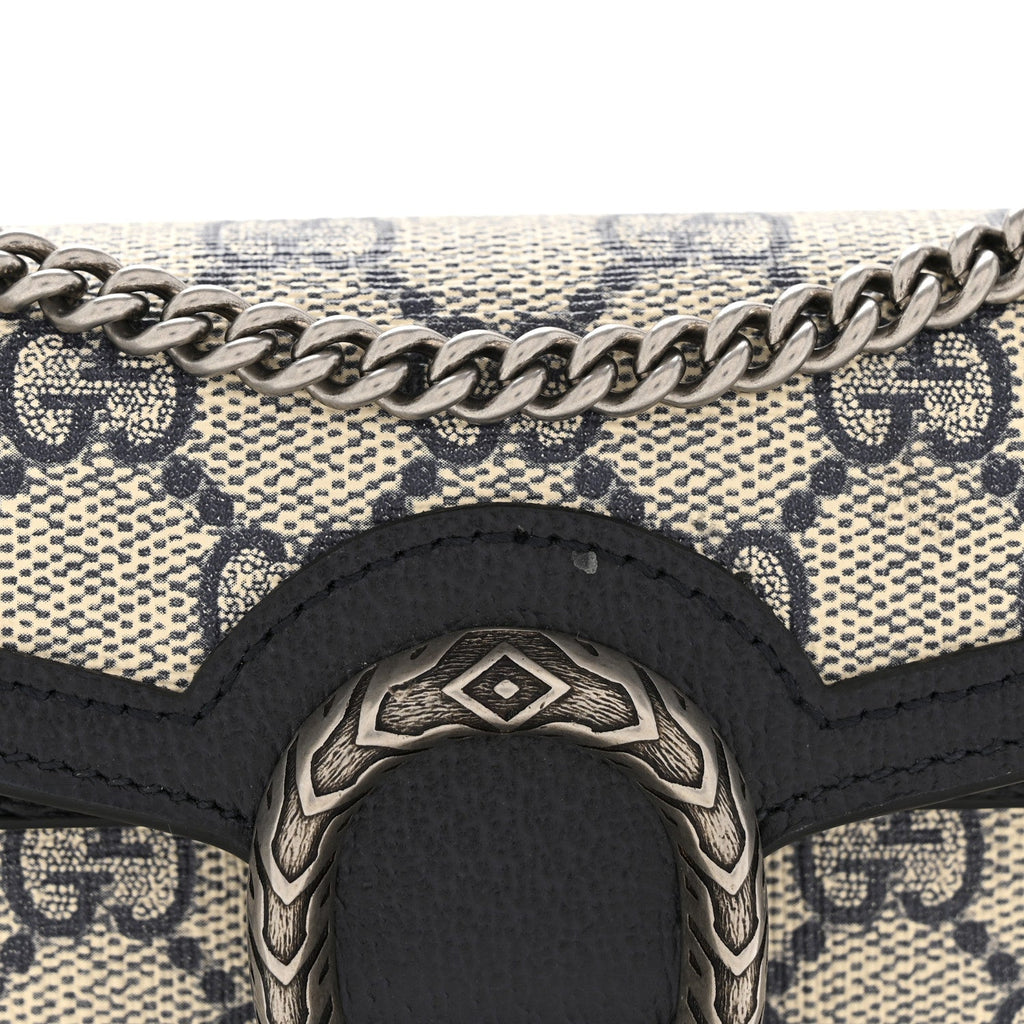 Gucci GG Supreme Monogram Textured Dollar Calfskin Super Mini Dionysus Shoulder Bag Beige Blue