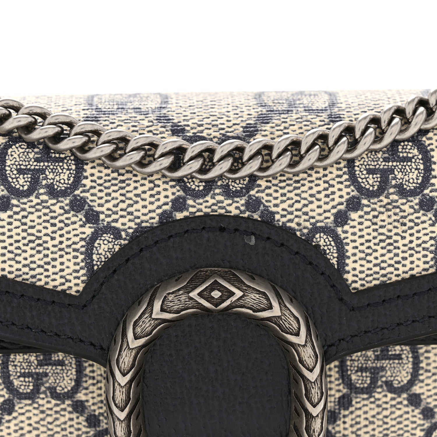 Gucci GG Supreme Monogram Textured Dollar Calfskin Super Mini Dionysus Shoulder Bag Beige Blue