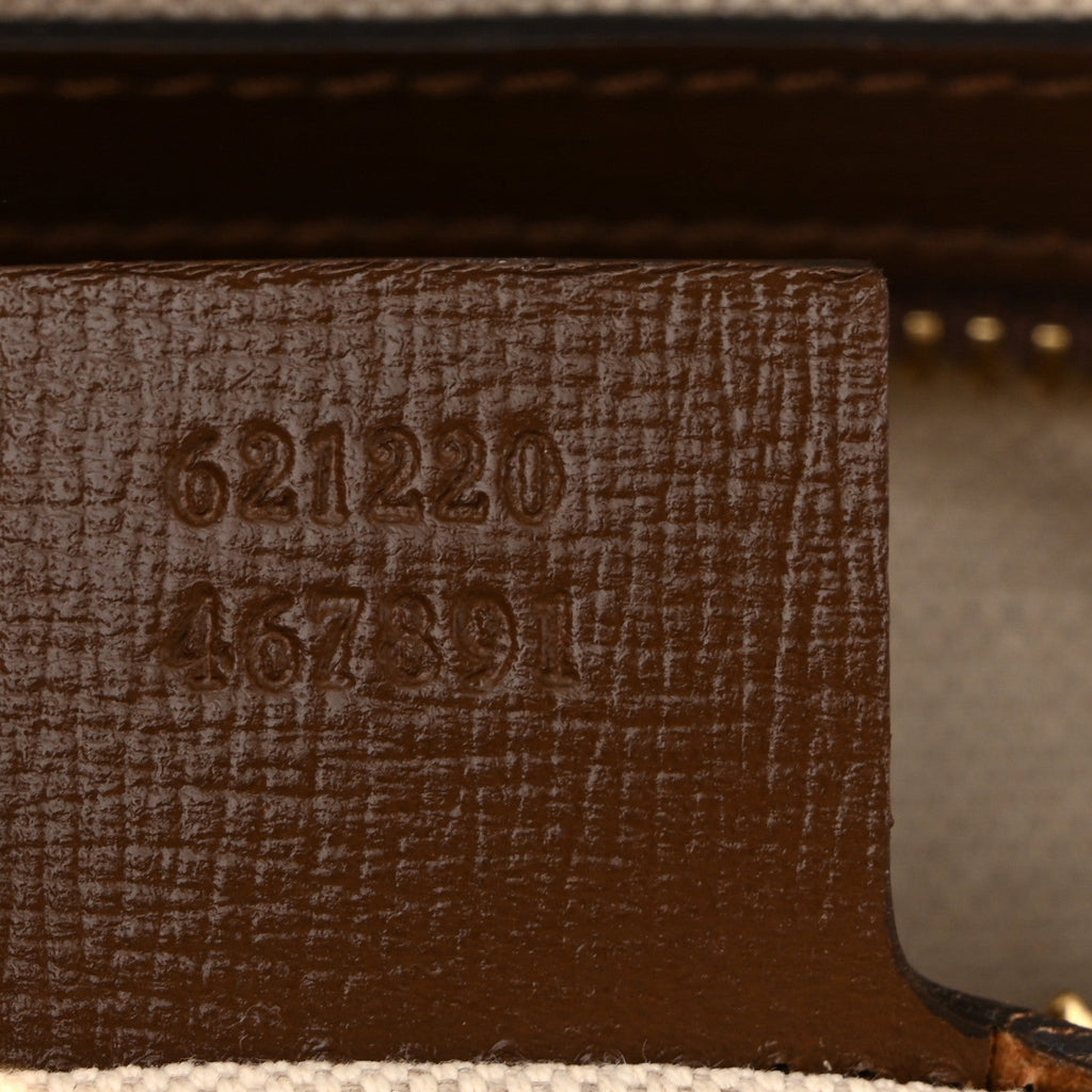 Gucci GG Supreme Monogram Azalea Calfskin Small Horsebit 1955 Top Handle Bag Beige Ebony Brown Sugar