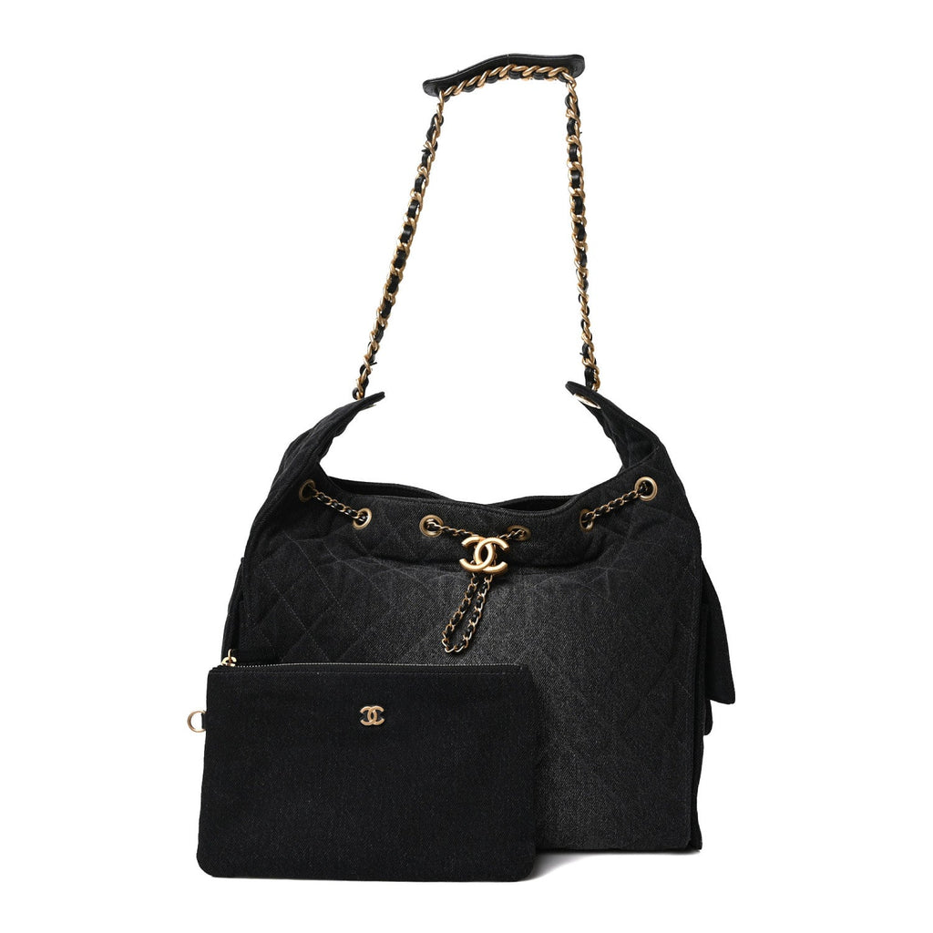 Chanel Washed Denim Quilted Medium Chanel 25 Handbag Black