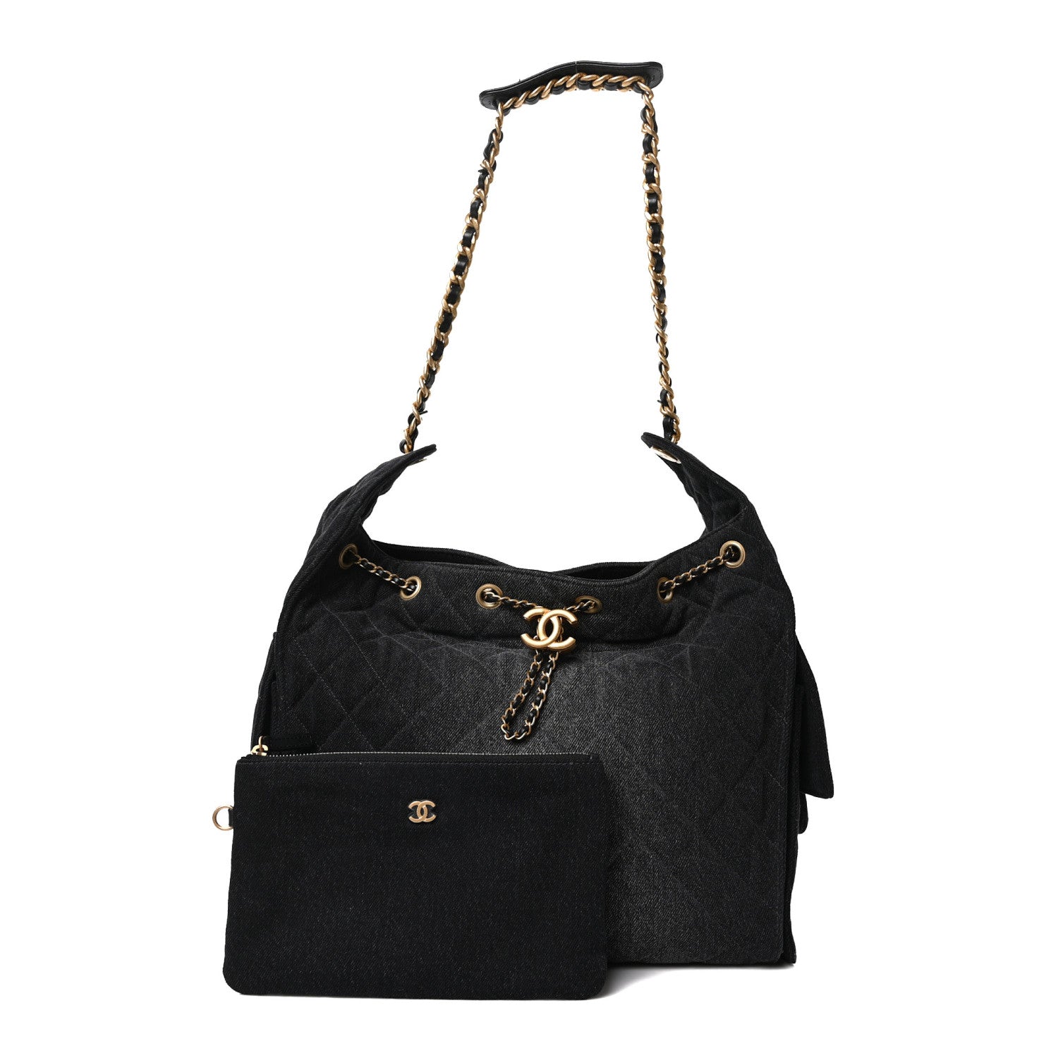 Chanel Washed Denim Quilted Medium Chanel 25 Handbag Black