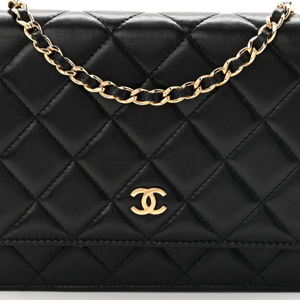 Chanel Lambskin Quilted Wallet On Chain WOC Black