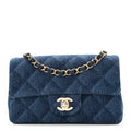 Chanel Printed Denim Quilted Mini Rectangular Flap Dark Blue
