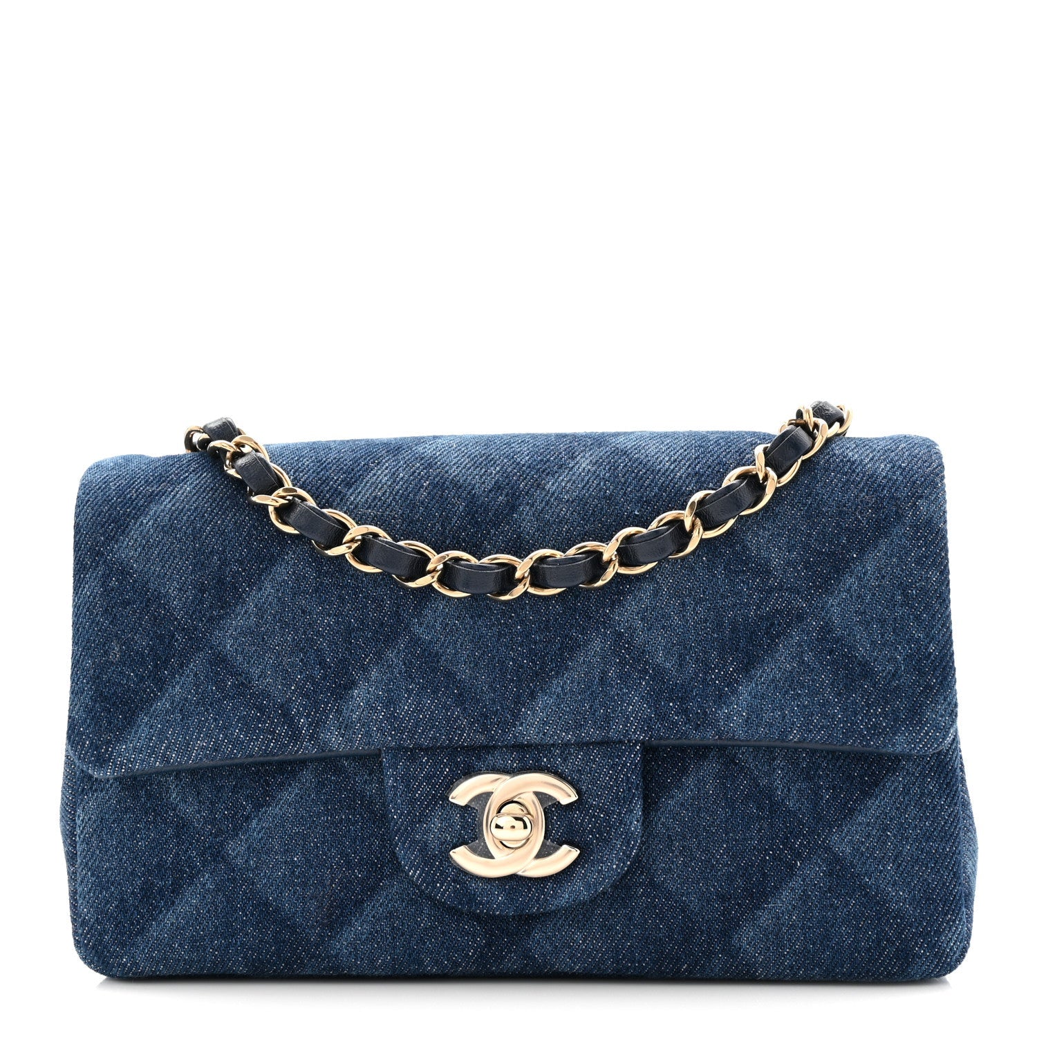 Chanel Printed Denim Quilted Mini Rectangular Flap Dark Blue