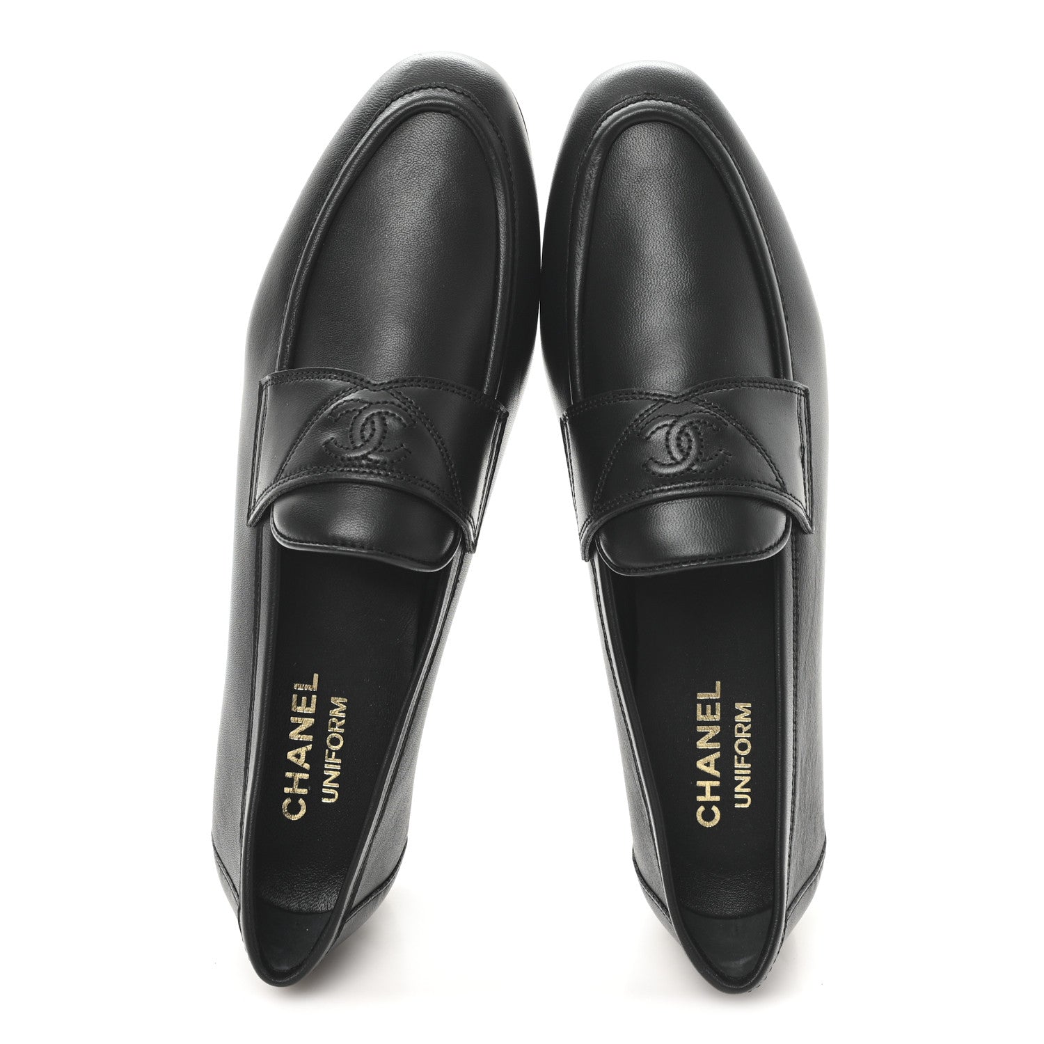 Calfskin Womens Stitched CC Loafers 38 Black